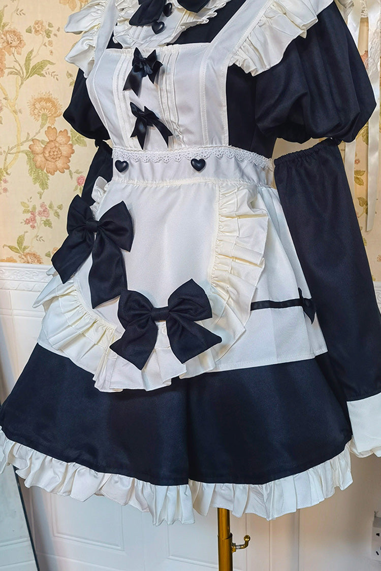 Black/White Short Sleeve Ruffled Bow Lace Plus Size Maid Dress