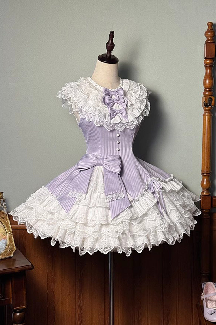 Violet Miss Tsundere Sleeveless Asymmetric Ruffled Bow Lace Princess Dress