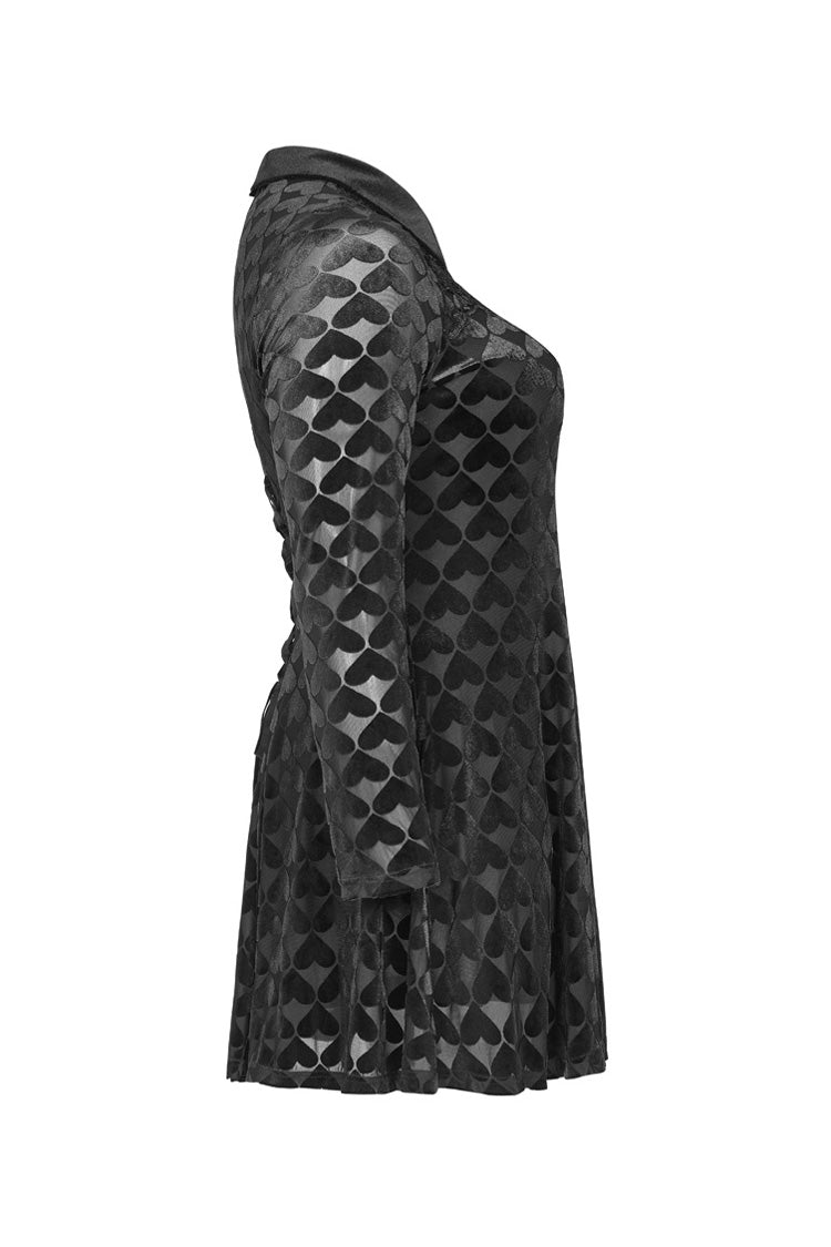 Front Chest Hollow-Out Decals Long Sleeve Back Waist Lace-Up Plus Size Velvet Print Gothic Dress