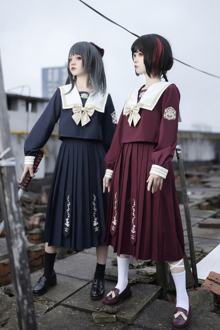 College Style Ribbon Sweet Lolita Skirt Ensemble