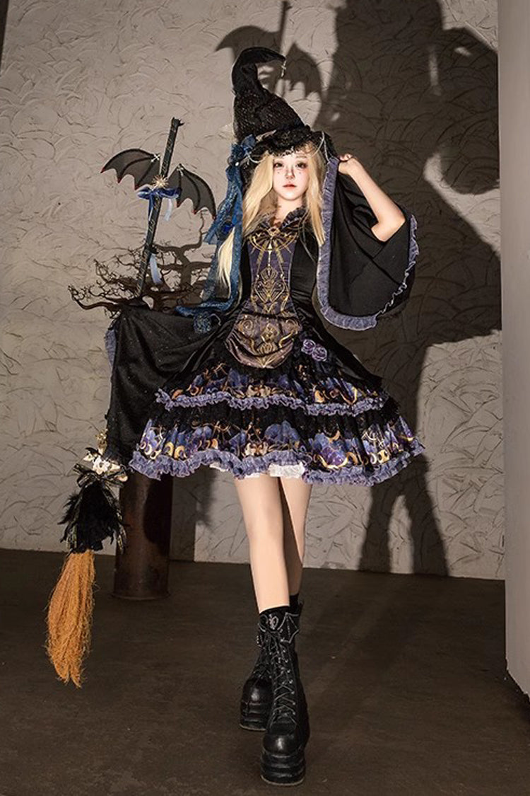 Black Long Sleeve Double Print Ruffle Lace Gothic Lolita Dress