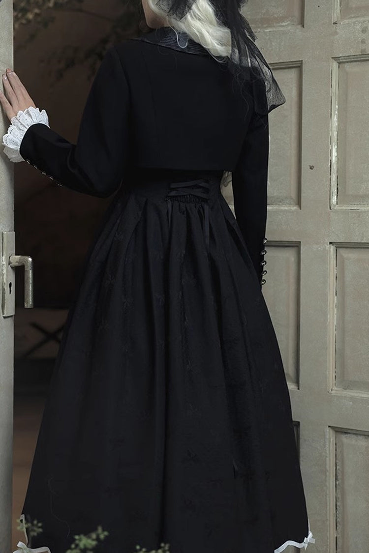 Black Short Sleeve Sweet Elegant Princess Lolita Long Dress - Swan