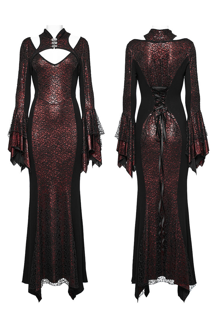 Scarlet & Black Mandarin Collar Fishtail Cutout Gothic Dress