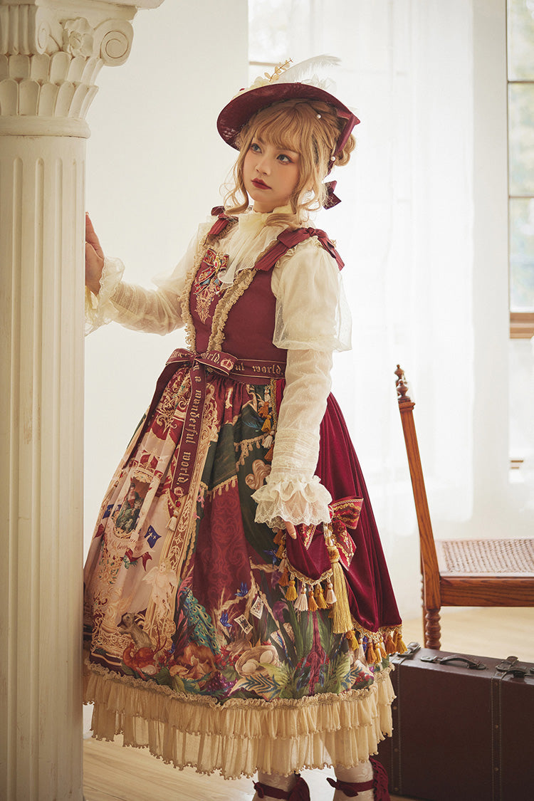 Red Kaleidoscope of Dreams Sleeveless Double-Layer Print Embroidery Bow Classic Vintage Gorgeous Jumper