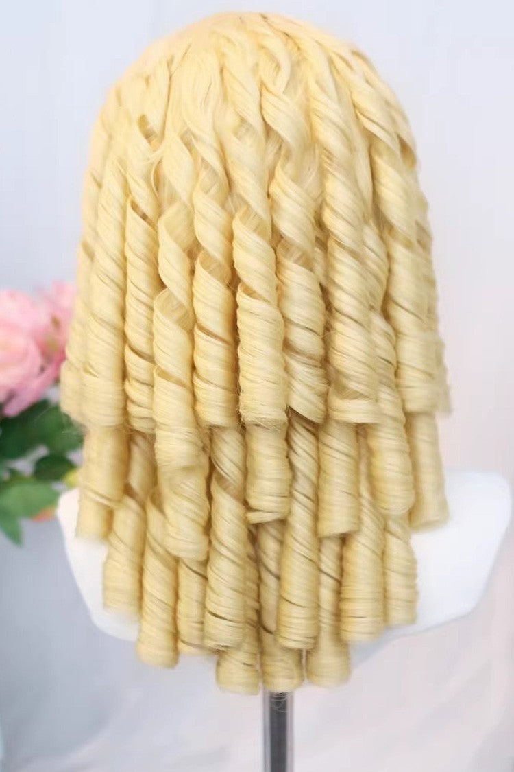 Antique Gold Spiral Curls Lolita Hairpiece with Center Part and Blunt Fringe