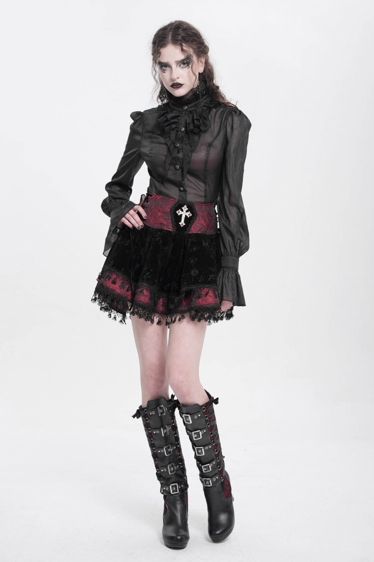 Noir & Scarlet Tassel Print Gothic Mini Skirt