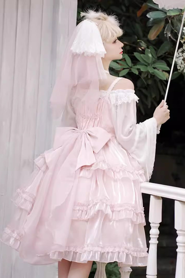 Blush Sheer Layered Ruffle Bow Elegant Lolita Gown