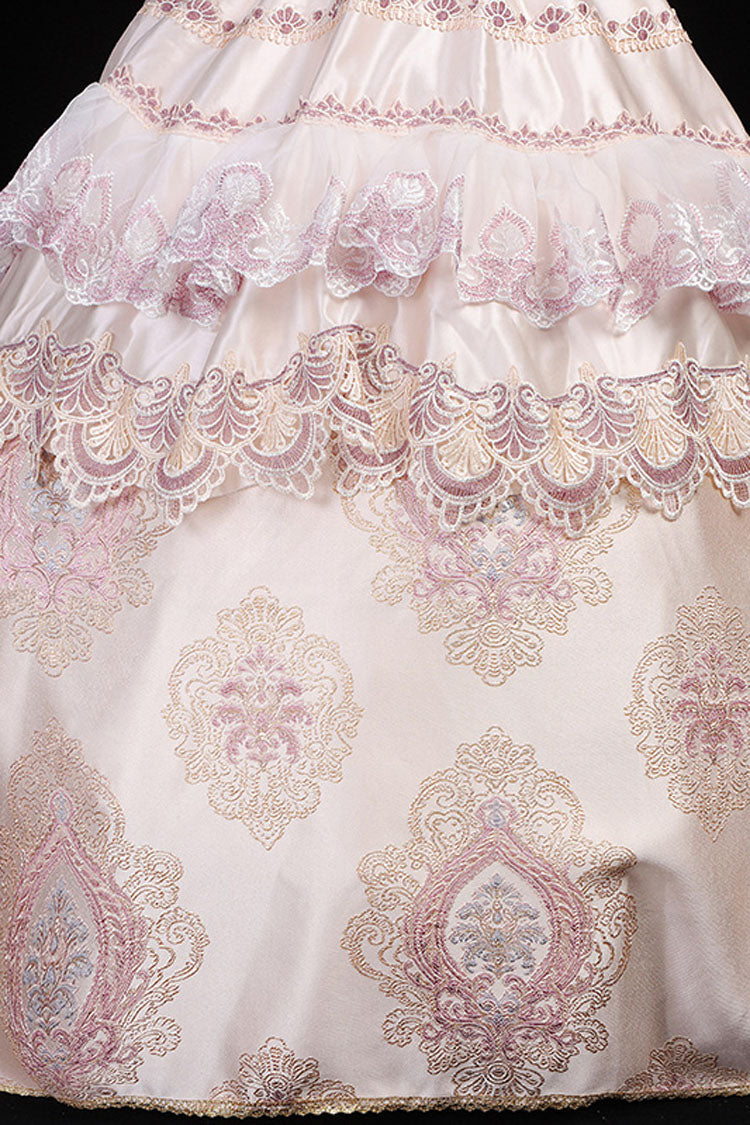Victorian Floral Embroidered Boat-Neck Gown