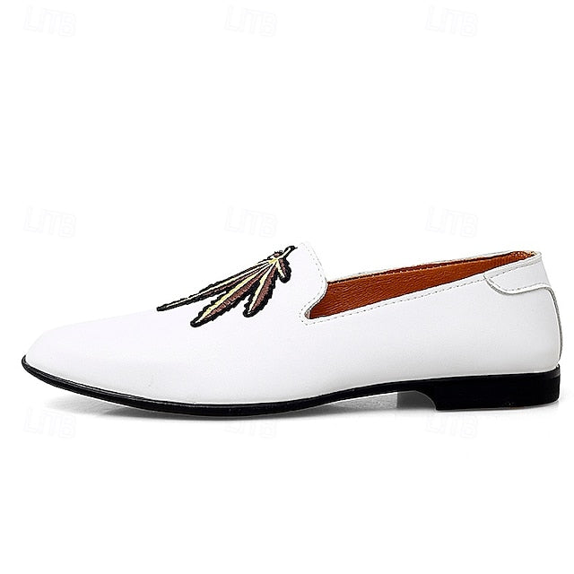 Prom Shoes Faux Leather Loafers with - Men's Feather White