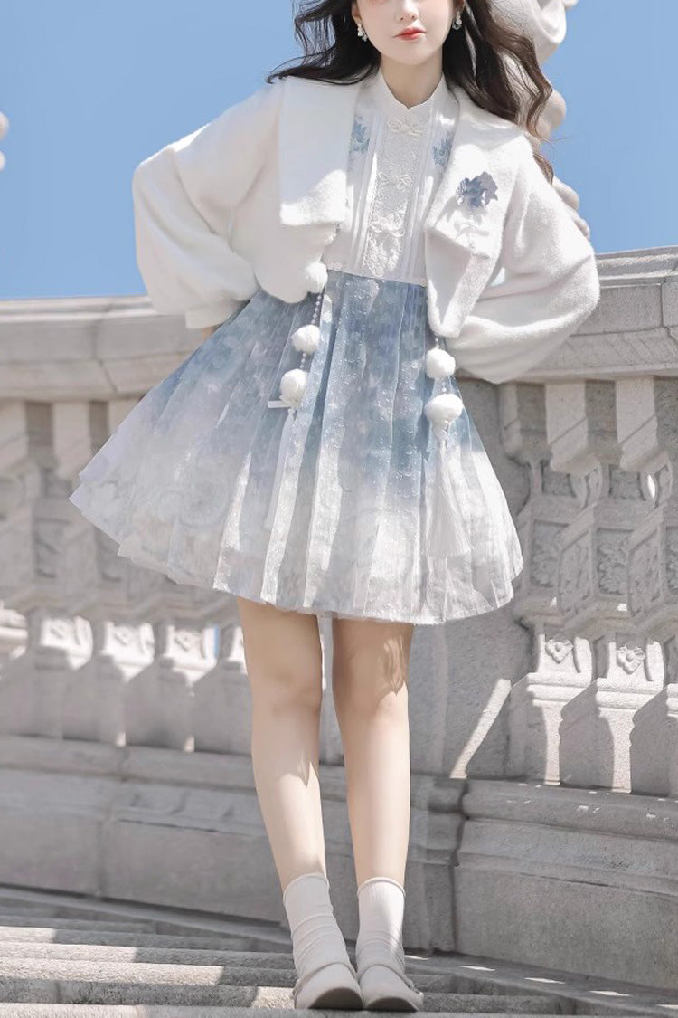 White Blue Printed Chinese Style JSK Set - Sweet Lolita Dress