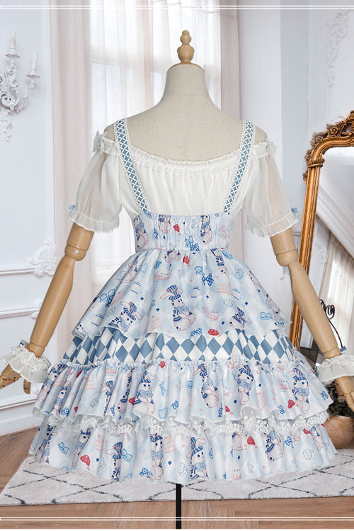 Azure Alice Rabbit Print Multi-Layered Sweet Lolita JSK Gown