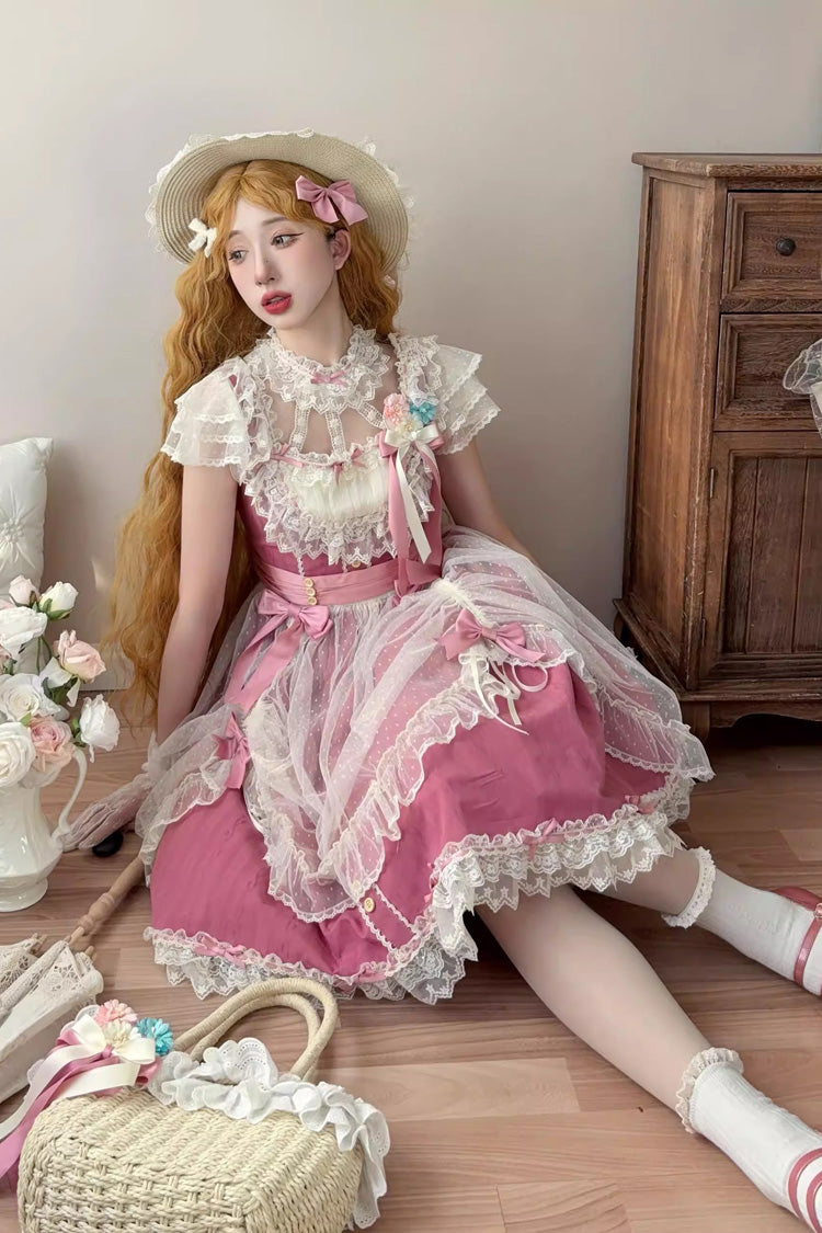 Sakura Spring JSK Dress - Sleeveless, Ruffled Bow, Short