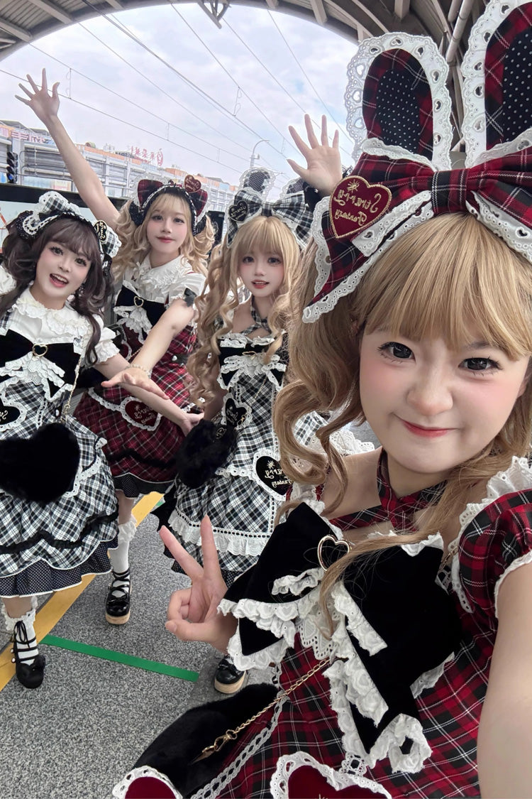Shibuya Sweetheart Sleeveless Plaid Ruffle Bow Sweet Lolita JSK Dress