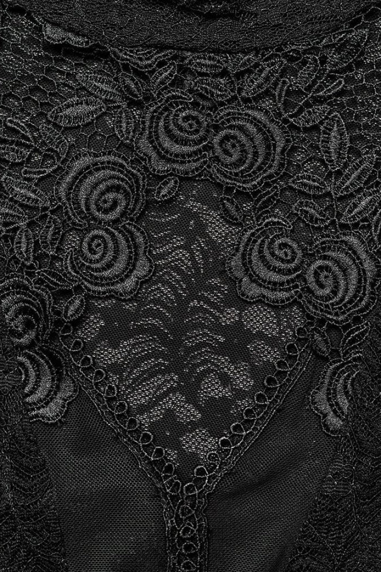 Raven Stand-Collar Long-Sleeve Lace Sheer Print Gothic Blouse for Women