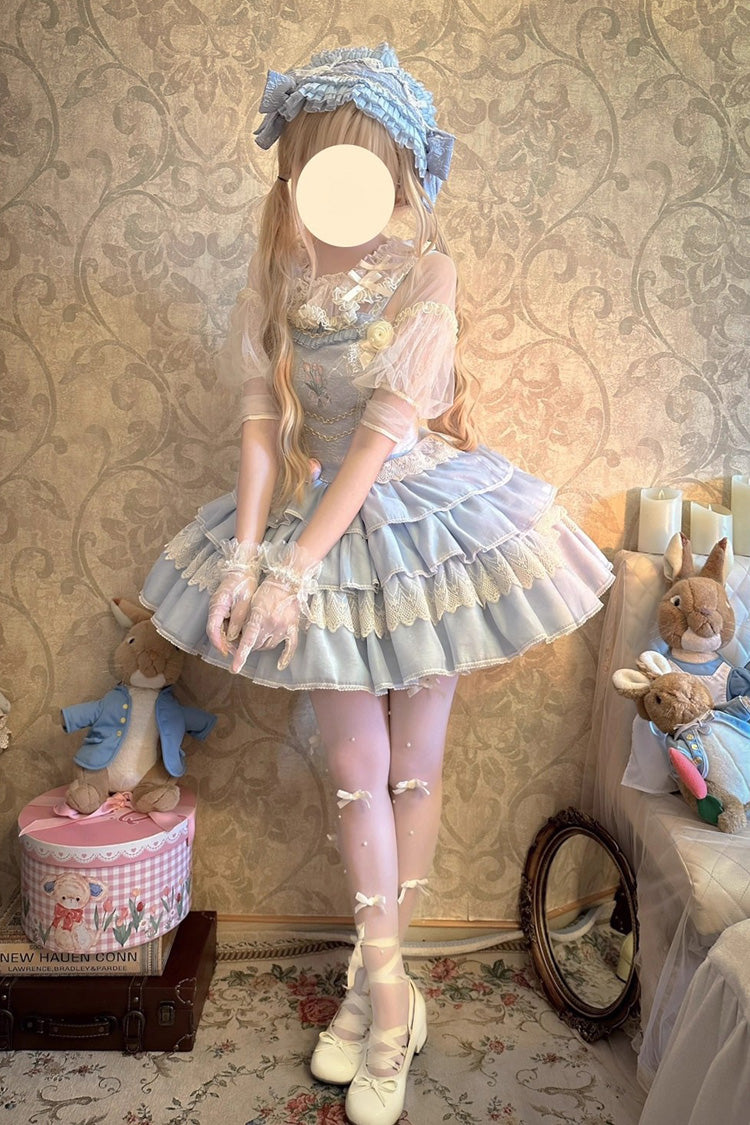 Good Night Tulip Sleeveless Multi-Tiered Ruffled Embroidered Lace Sweet Ballet Lolita Jumper Dress Two Colors
