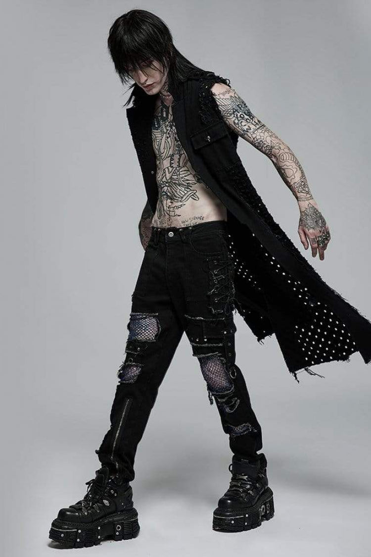Ripped Steampunk Long Vest for Men