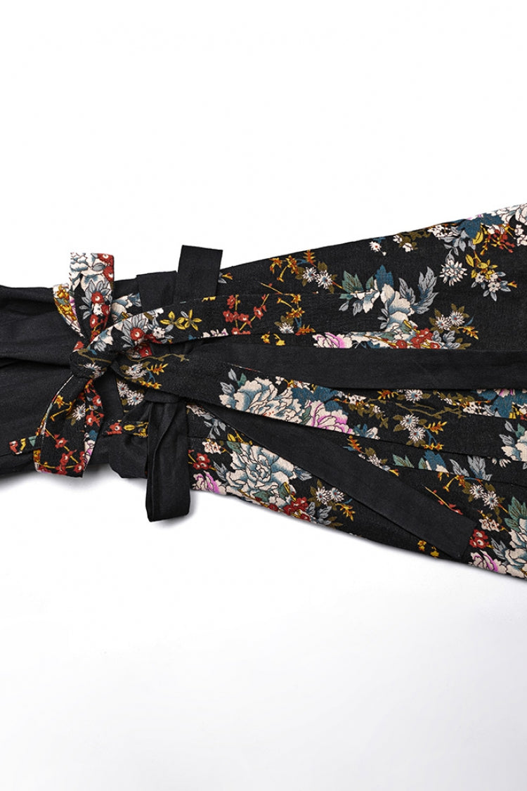 Floral Printed Long-Sleeved Gothic Lolita Kimono Dress Set