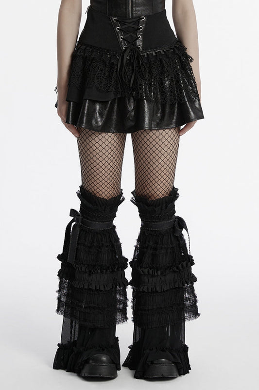Punk Skirt with Lace-Up and Mesh Panels, Black