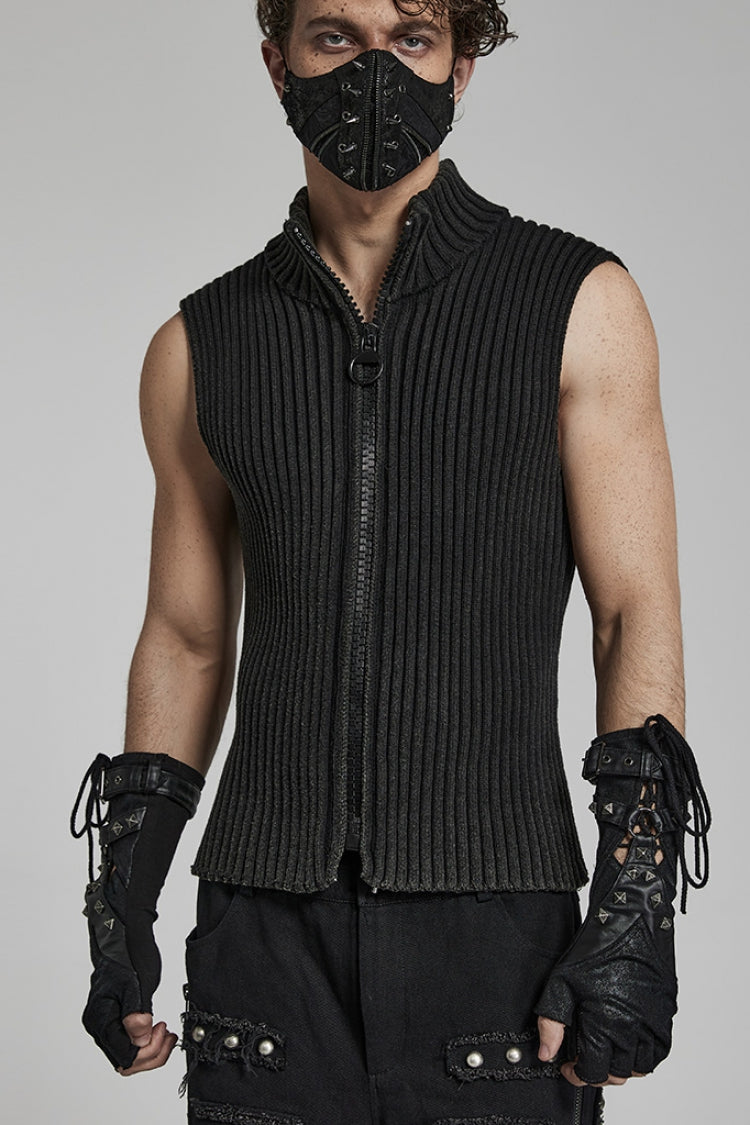 Steampunk Lace-Up Gloves with Rivet Print for Men in 2 Tones