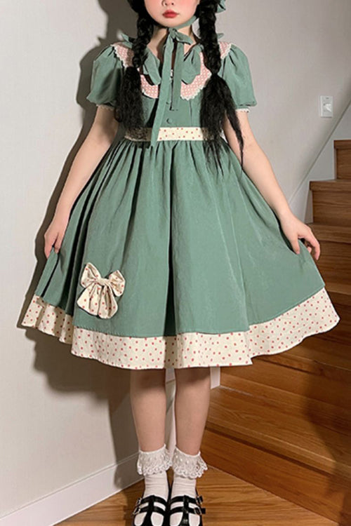 Jade Peter Pan Collar Bowknot Short-Sleeve Sweet Lolita OP