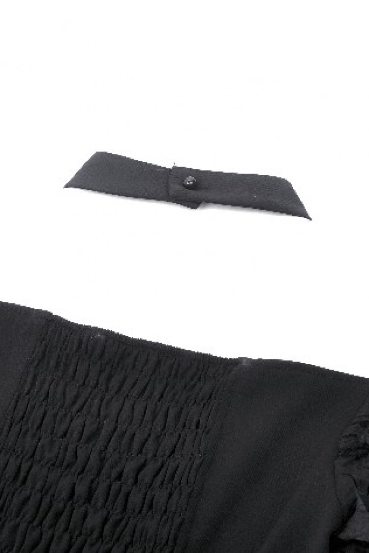 Majestic Black Multi-Layered Lace Trumpet Puff Sleeve Halter Gothic Lolita Graduation Gown