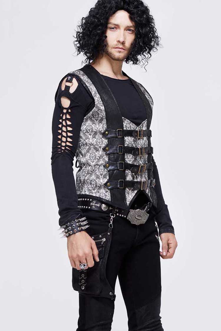 Men's Punk Waistcoat with Lace-Up Back and Jacquard