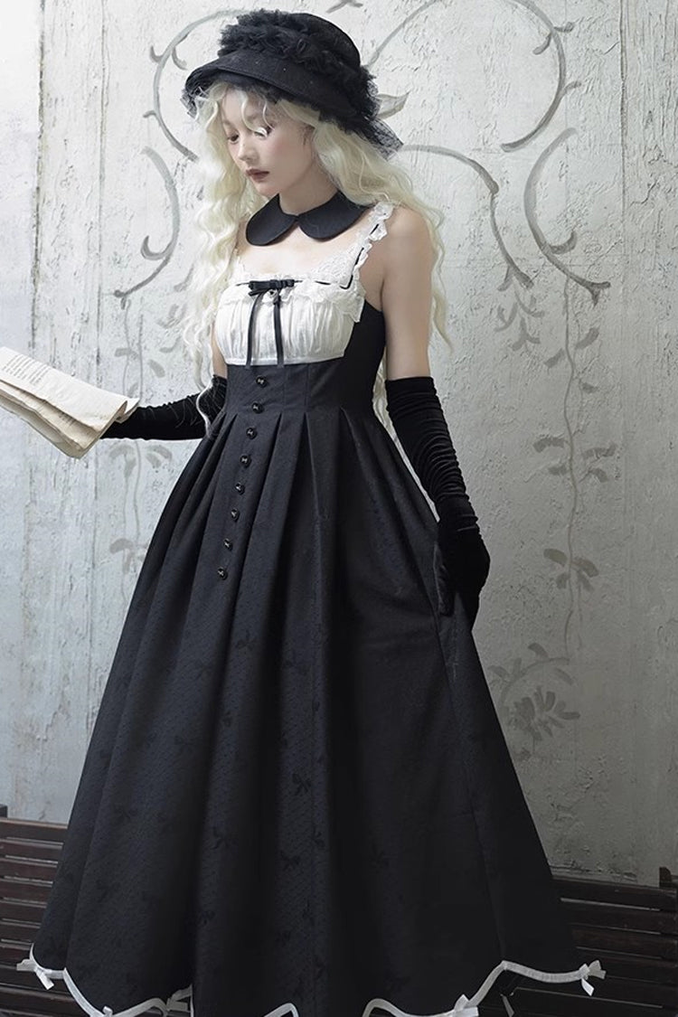 Black Short Sleeve Sweet Elegant Princess Lolita Long Dress - Swan