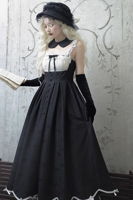 Black Short Sleeve Sweet Elegant Princess Lolita Long Dress - Swan