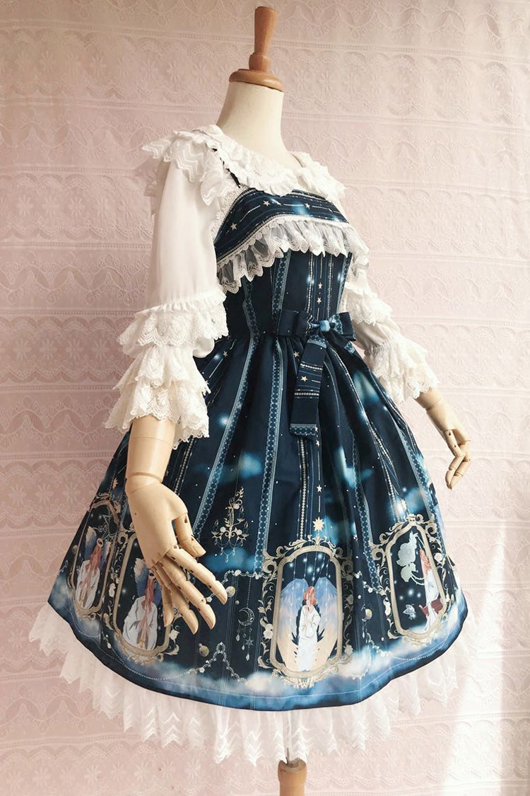 Blessing of Oriel Print Ruffled Bow Stitched Lace Sweet Lolita JSK Gown in 4 Shades