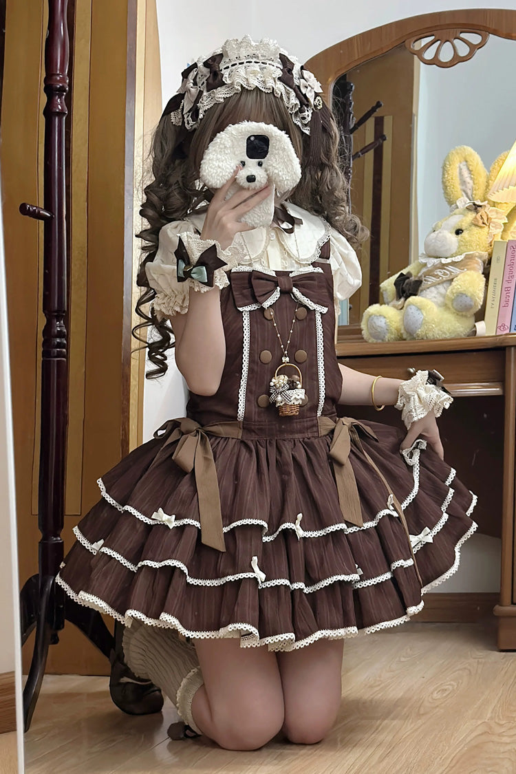 Cocoa Sleeveless Layered Ruffle Bow Sweet Lolita Strap Dress