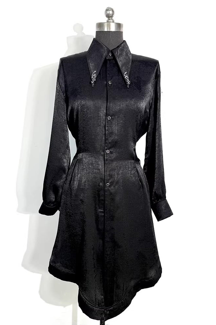 Snake-Detail Lapel Collar Long-Sleeve Slim Velvet Gothic Ouji Lolita Blouse, 3 Colors