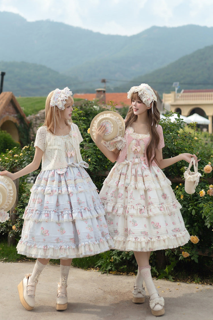 Multi-Layered Ruffled Bow Sweet JSK with Print - Strawberry Garden