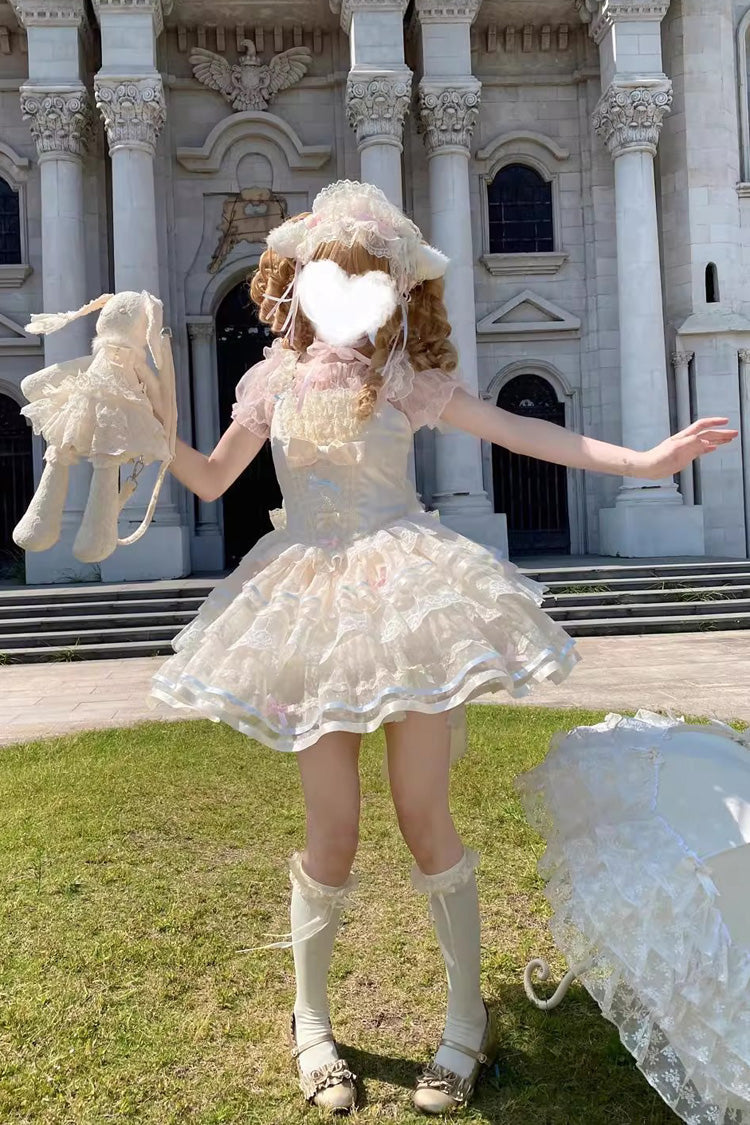 Ballet Apricot Triple-Layer Ruffle Bow Lace Sweet Lolita JSK Dress