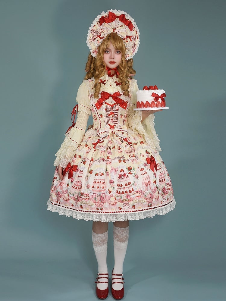 Set Sweet / Accents Full Bow Desserts Lolita and JSK Print Yellow Strawberry