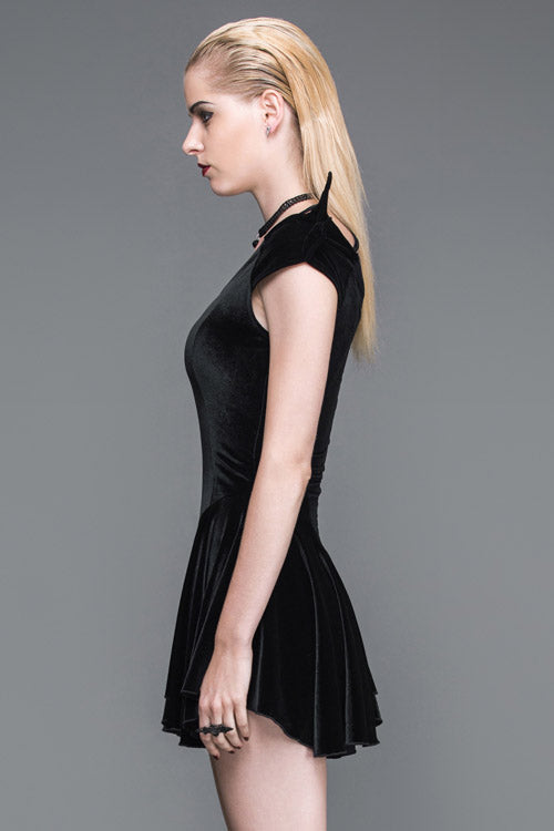 Sable Off-Shoulder Dress with Wings and Velvet Texture
