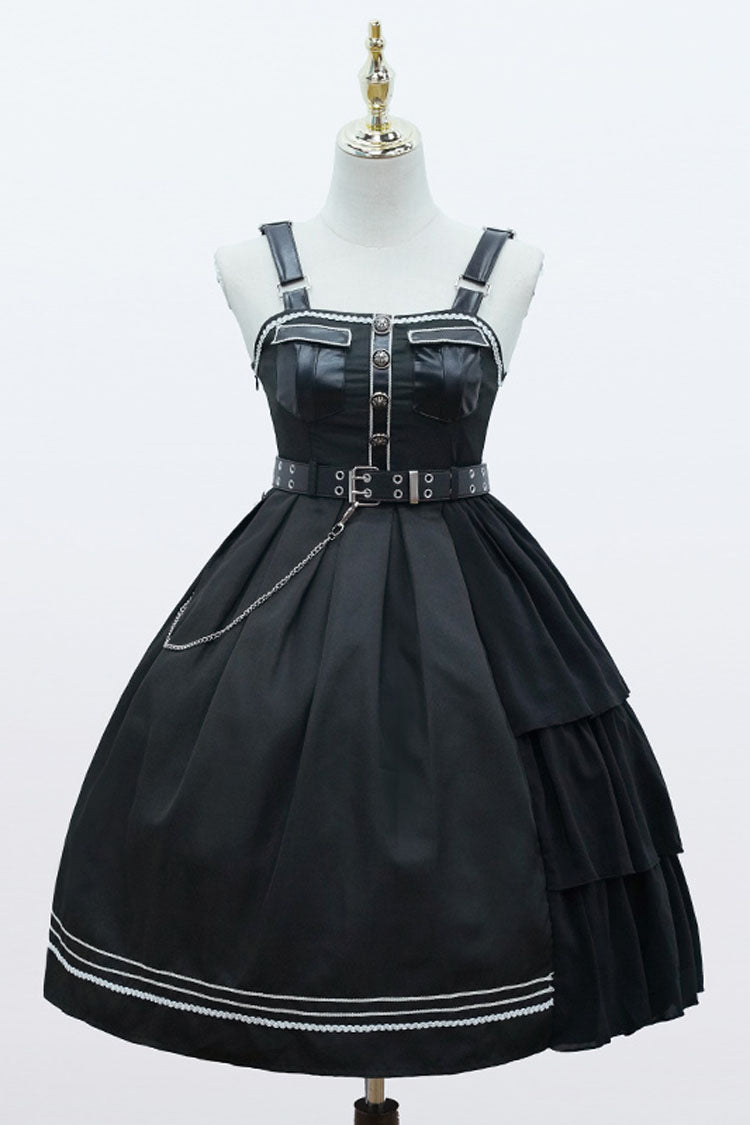 Military-Inspired PU Gothic Lolita JSK with Rivets & Epaulettes