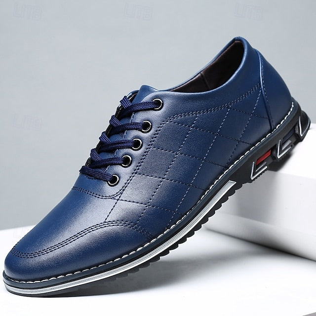 Faux Leather Lace-Up Sneakers Blue Stylish Men's Quilted -