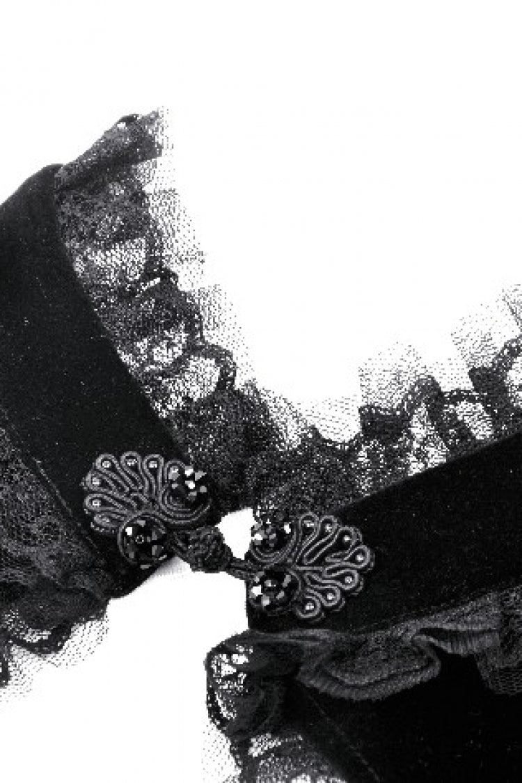 Jet-Black Gothic Cape with Velvet Panels and Lantern Sleeves