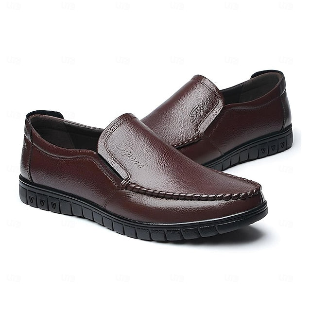 Slip-On Premium Cowhide Black Loafers with Decorative Men's