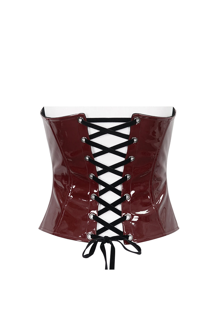 Crimson Lace Splice Patent Leather Punk Overbust Corset