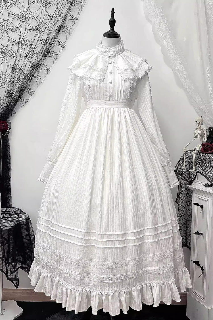 Ivory Long Sleeve Jacquard Gothic Dress with Bows - Quiet Place