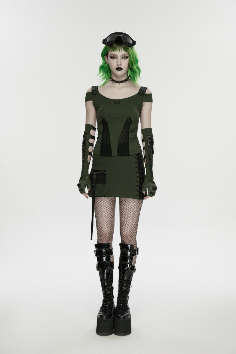 Asymmetrical Slim Skirt with Lace-Up and Eyelets