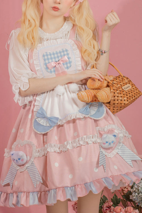 Rosy Polka Dot Teddy Bear JSK Sweet Lolita Gown