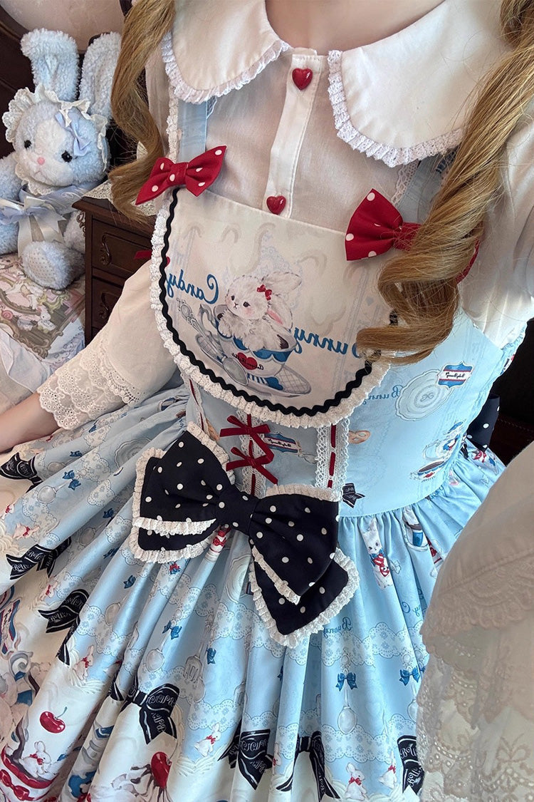 Sleeveless Print Ruffle Bowknot Lace Sweet Lolita Jsk Dress Blue