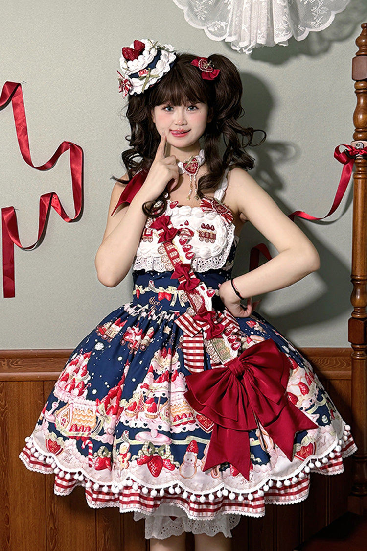Mint Strawberry Dessert Printed Natural Waist Sweet Lolita JSK Dress - Ruffled