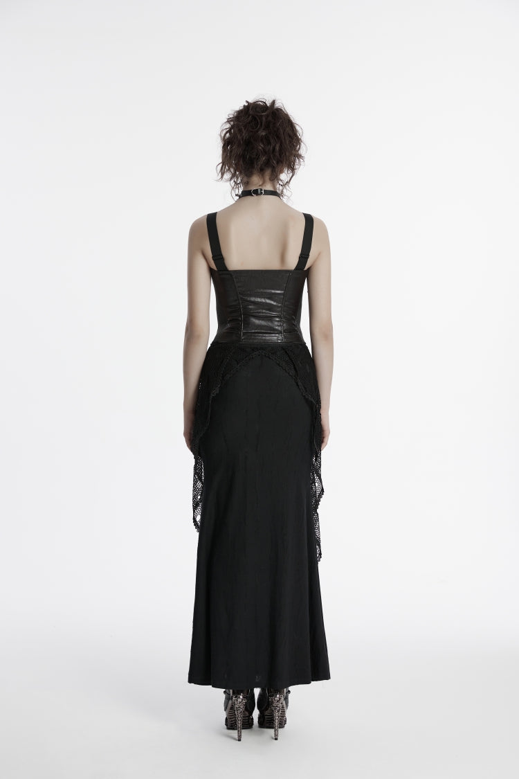 Punk Fishtail Skirt with Mesh Panels and Eyelet Trim