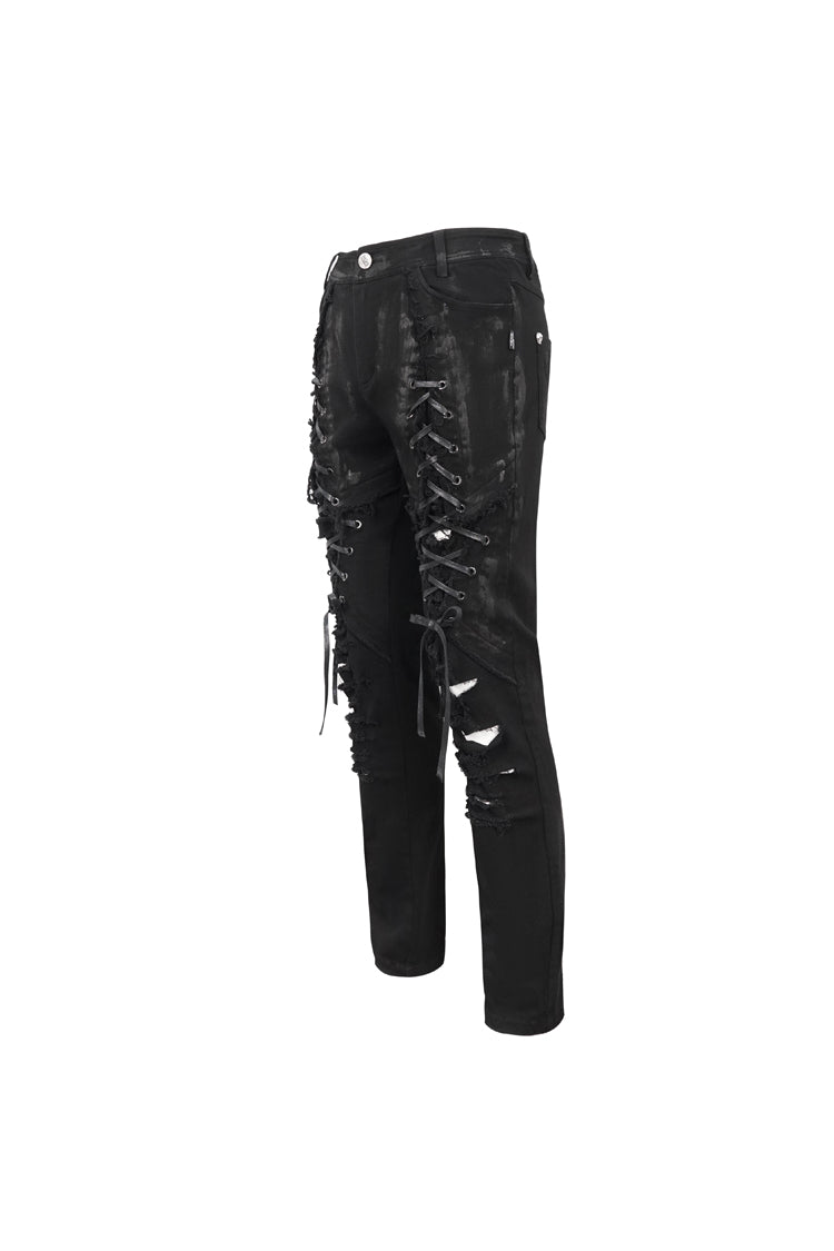 Edgy Distressed Strappy Punk Trousers for Men