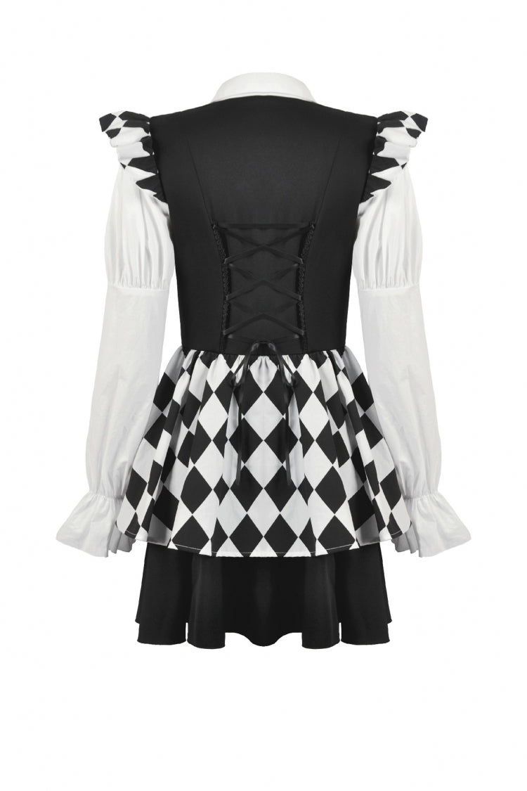 Black/White Puff Sleeve Lolita Dress with Point Collar