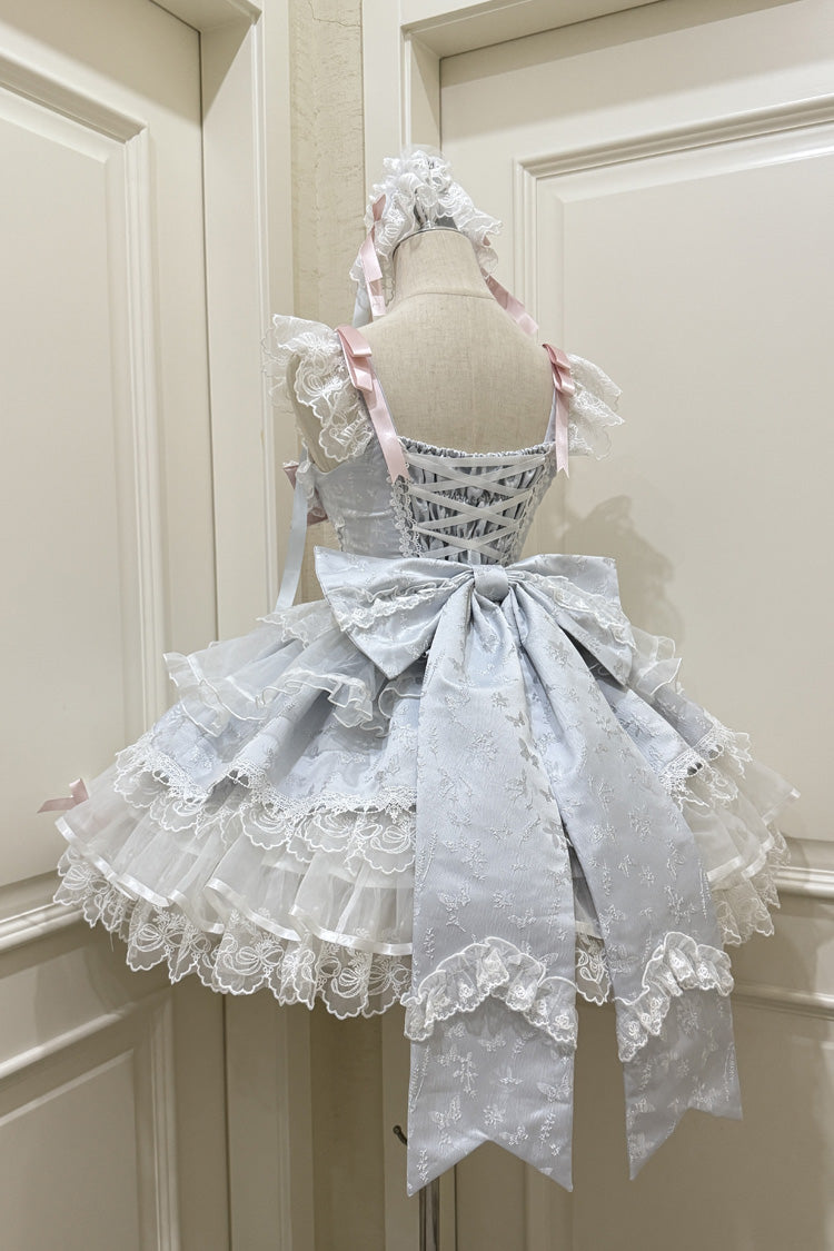 Blue Ballet Lace Ruffle Sleeveless Bowknot Sweet Jsk Dress - Fleishi Island