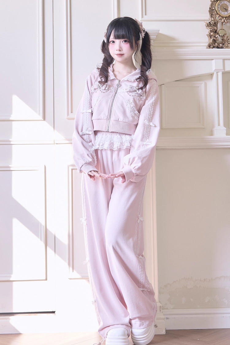 Hooded Bow Lace Hoodie & Pants - Jirai Kei Set